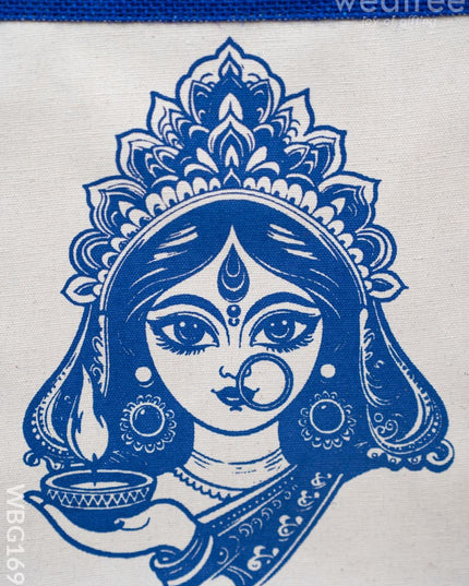 Jute Bag with Durga Face Print - WBG1693 Jute Bags