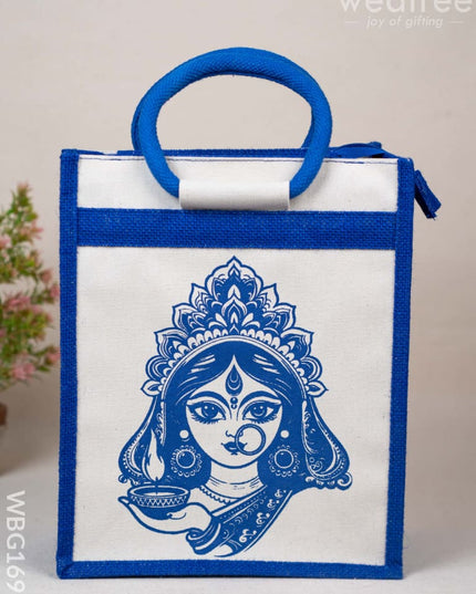 Jute Bag with Durga Face Print - WBG1693 Jute Bags