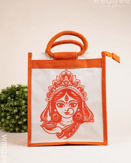 Jute Bag with Durga Face Print - WBG1693 Jute Bags