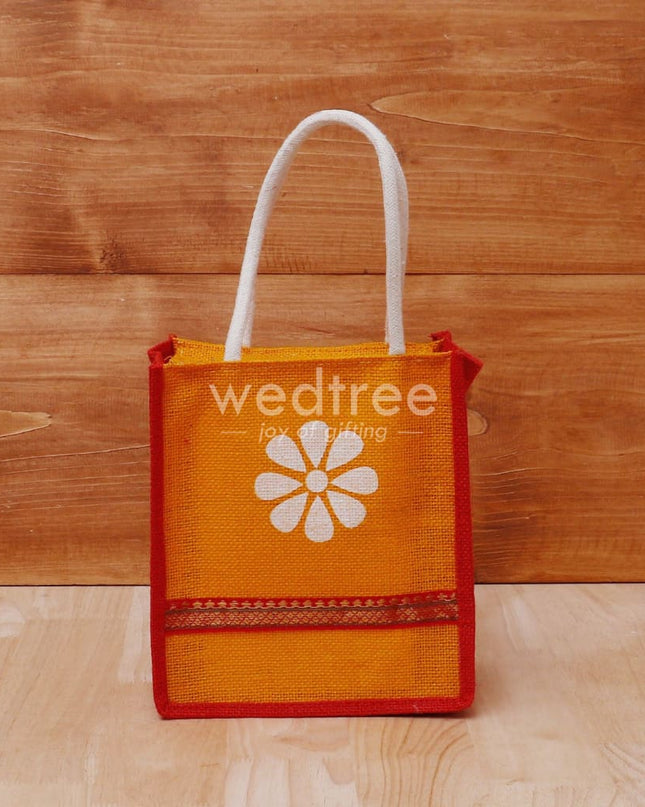 Jute Bag With Floral Print & Zari - W4125 Bags