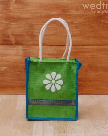 Jute Bag With Floral Print & Zari - W4125 Bags