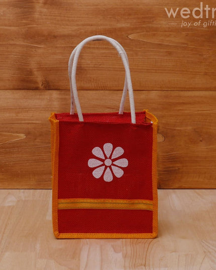Jute Bag With Floral Print & Zari - W4125 Bags