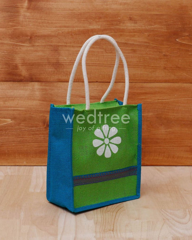 Jute Bag With Floral Print & Zari - W4125 Bags