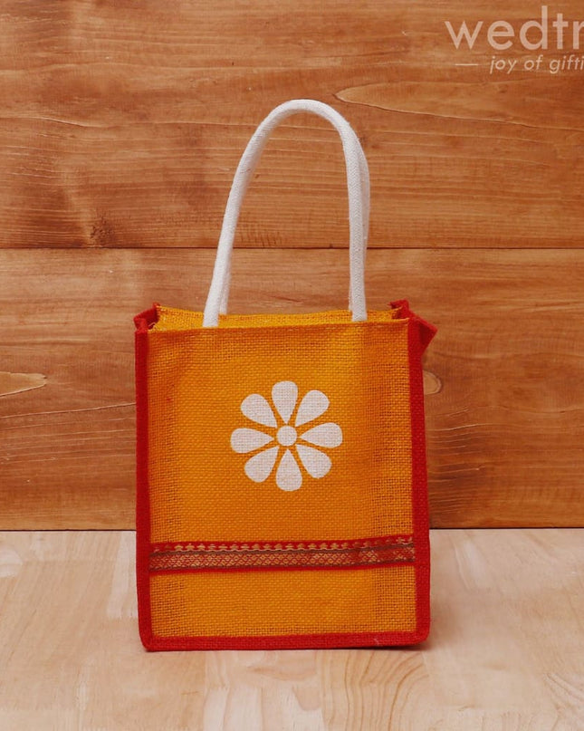Jute Bag With Floral Print & Zari - W4125 Bags