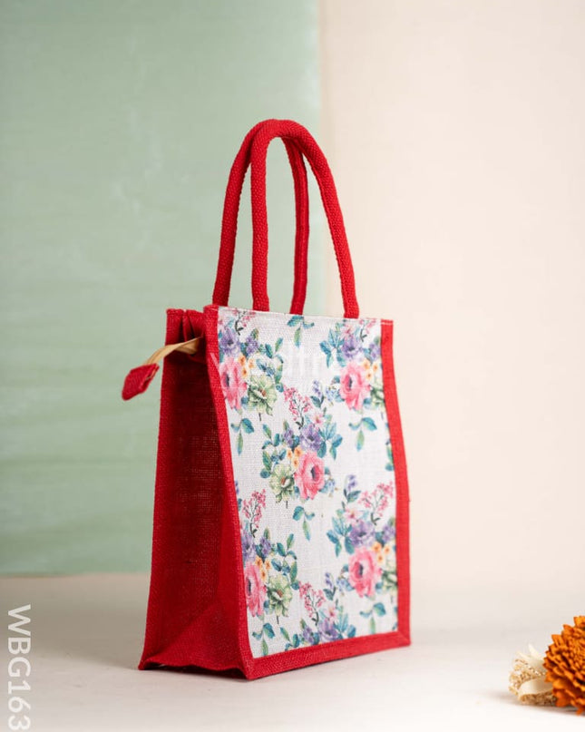 Jute Bag with Flower Print - WBG1636 Jute Bags