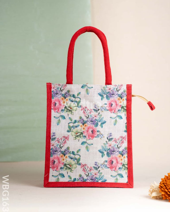 Jute Bag with Flower Print - WBG1636 Jute Bags