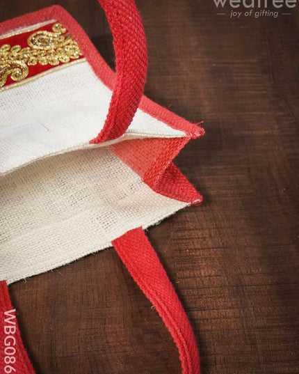 Jute Bag With Golden Embroidery - 9 Inch Wbg0864 Bags
