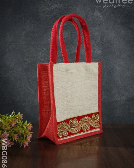 Jute Bag With Golden Embroidery - 9 Inch Wbg0864 Bags