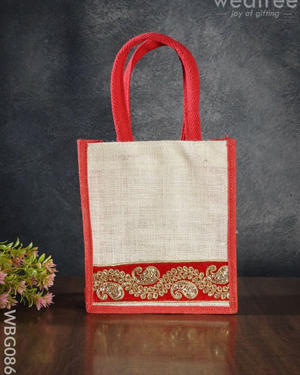 Jute Bag With Golden Embroidery - 9 Inch Wbg0864 Bags