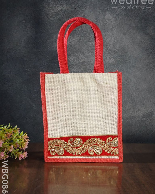 Jute Bag With Golden Embroidery - 9 Inch Wbg0864 Bags