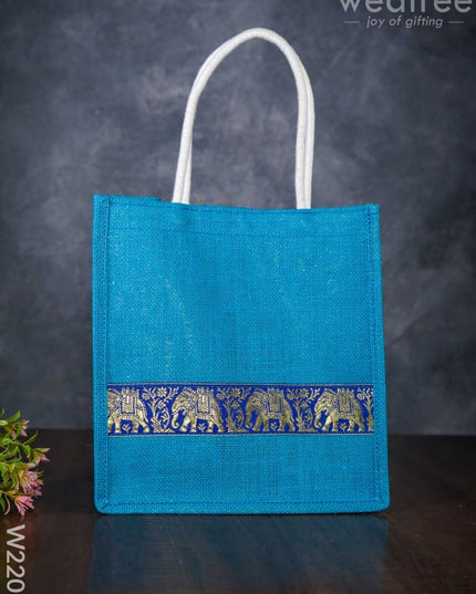Jute Bag With Golden Zari Lace - W2206 Bags