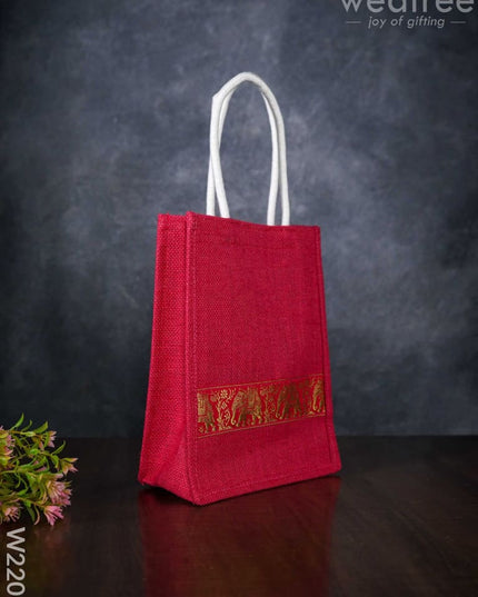 Jute Bag With Golden Zari Lace - W2206 Bags