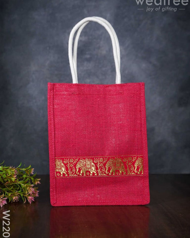 Jute Bag With Golden Zari Lace - W2206 Bags