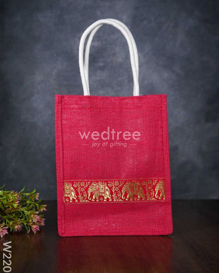 Jute Bag With Golden Zari Lace - W2206 Bags