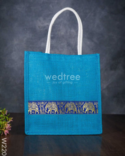 Jute Bag With Golden Zari Lace - W2206 Bags