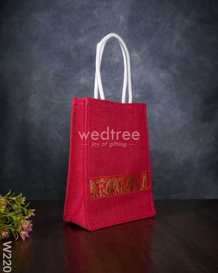 Jute Bag With Golden Zari Lace - W2206 Bags