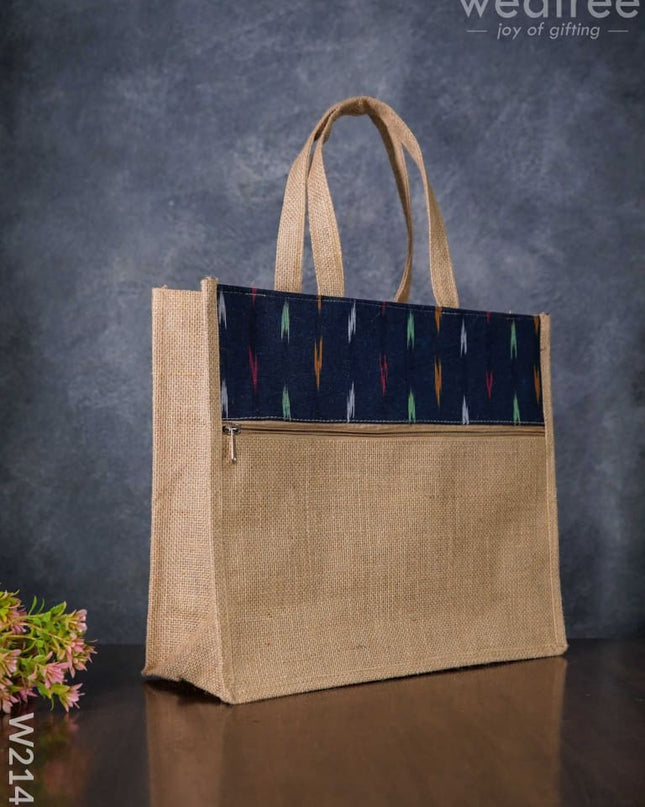 Jute Bag With Ikkat Fabric - W2141 Bags