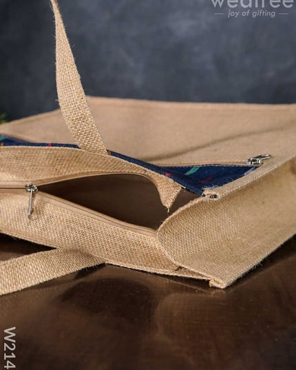 Jute Bag With Ikkat Fabric - W2141 Bags