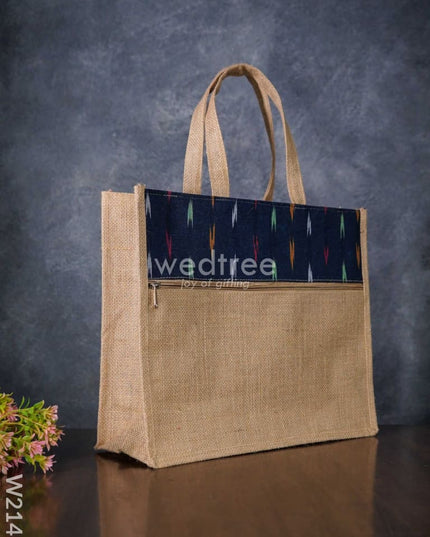 Jute Bag With Ikkat Fabric - W2141 Bags