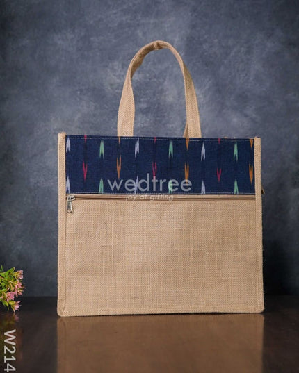 Jute Bag With Ikkat Fabric - W2141 Bags