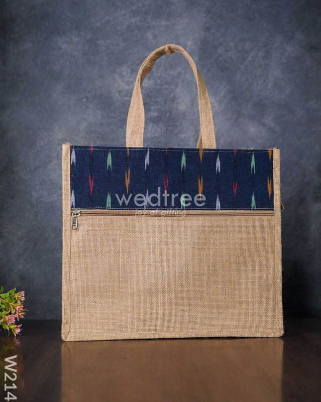 Jute Bag With Ikkat Fabric - W2141 Bags