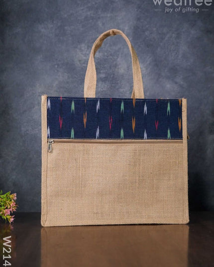 Jute Bag With Ikkat Fabric - W2141 Bags