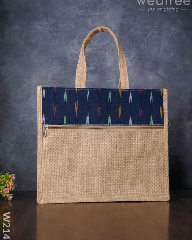 Jute Bag With Ikkat Fabric - W2141 Bags