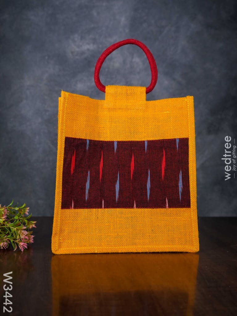 Jute Bag With Ikkat Fabric - W3442 Bags