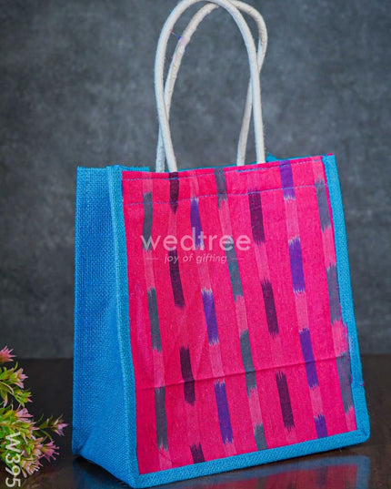 Jute Bag With Ikkat Fabric - W3952 Bags