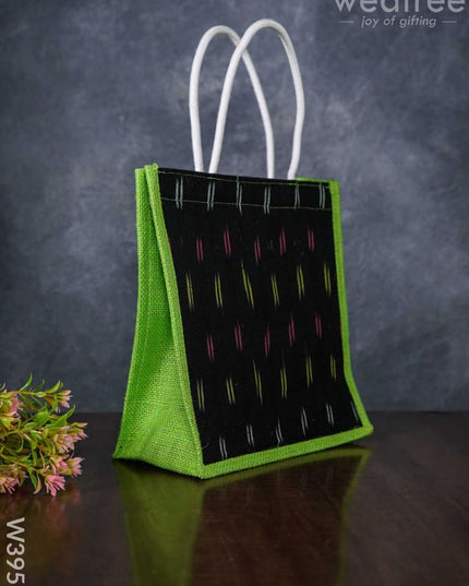 Jute Bag With Ikkat Fabric - W3952 Bags