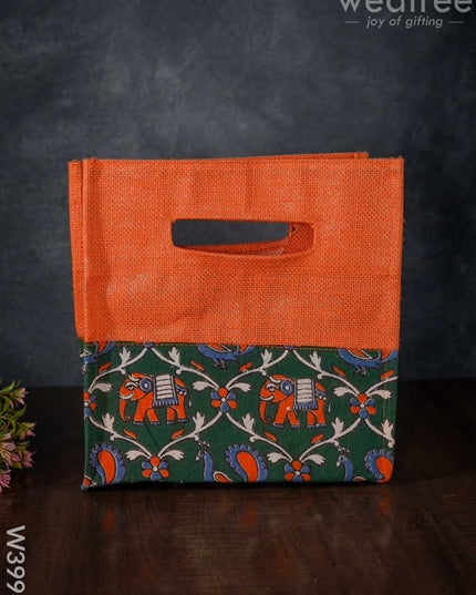 Jute Bag With Kalamkari Fabric- W3994 Bags