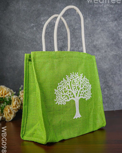 Jute Bag With Kalpavriksha Tree Print - Wbg0981 Bags