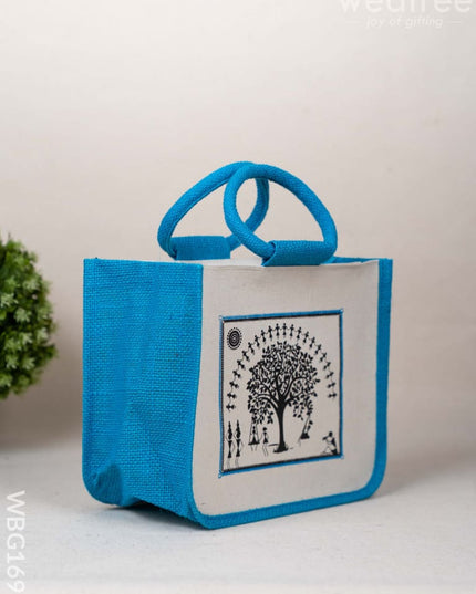 Jute Bag with Kalpavriksha Tree Print - WBG1691 Jute Bags