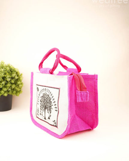 Jute Bag with Kalpavriksha Tree Print - WBG1691 - Jute Bags