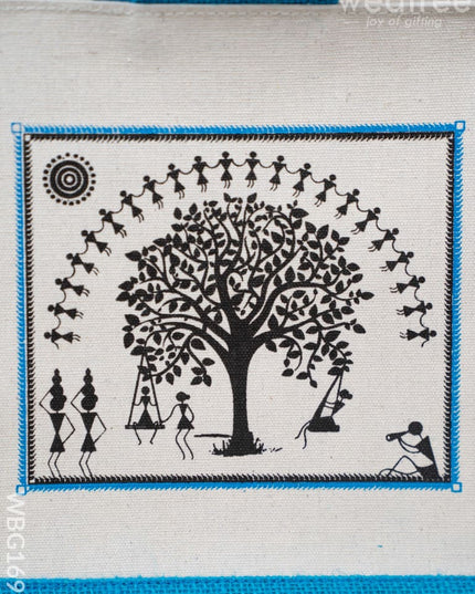 Jute Bag with Kalpavriksha Tree Print - WBG1691 Jute Bags