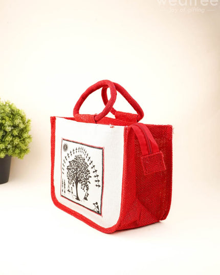 Jute Bag with Kalpavriksha Tree Print - WBG1691 - Jute Bags