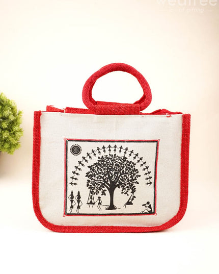 Jute Bag with Kalpavriksha Tree Print - WBG1691 - Jute Bags