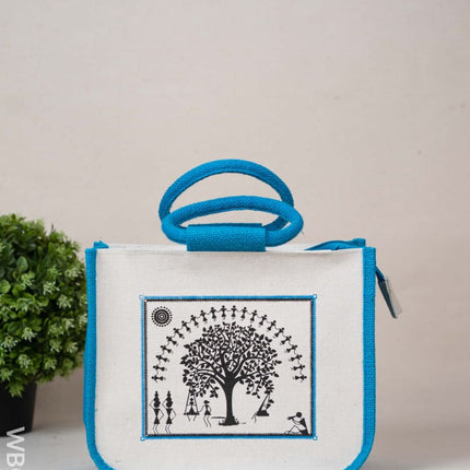 Jute Bag with Kalpavriksha Tree Print - WBG1691 Jute Bags