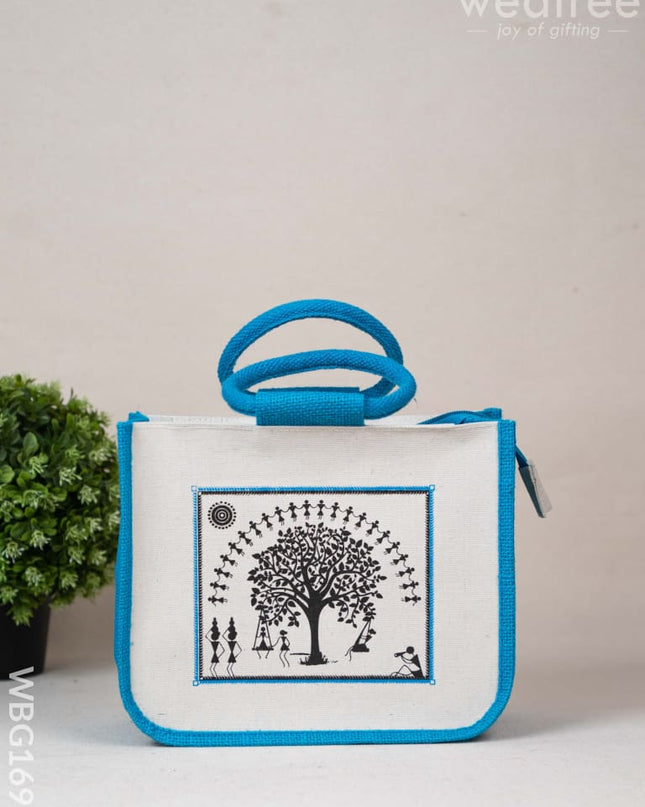 Jute Bag with Kalpavriksha Tree Print - WBG1691 Jute Bags