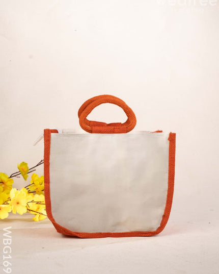 Jute Bag with Kalpavriksha Tree Print - WBG1691 - Jute Bags