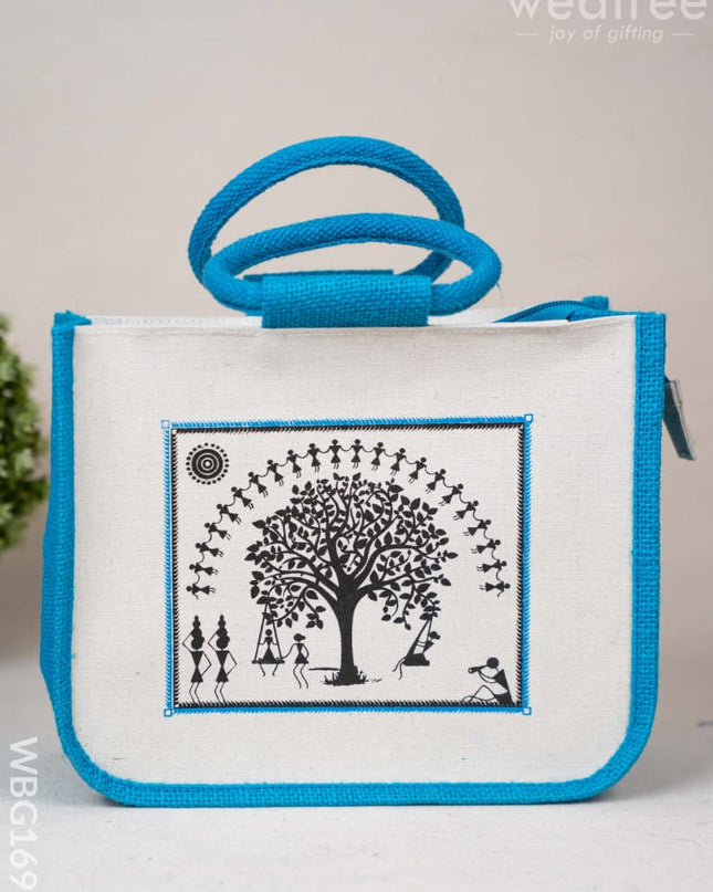 Jute Bag with Kalpavriksha Tree Print - WBG1691 Jute Bags