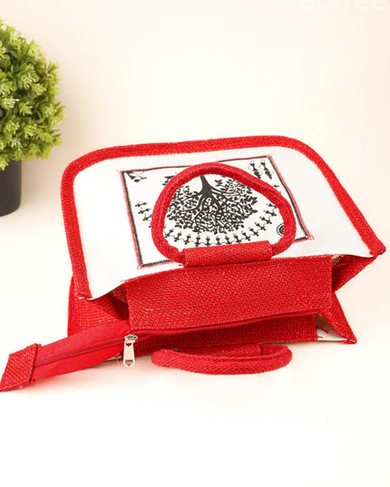 Jute Bag with Kalpavriksha Tree Print - WBG1691 - Jute Bags