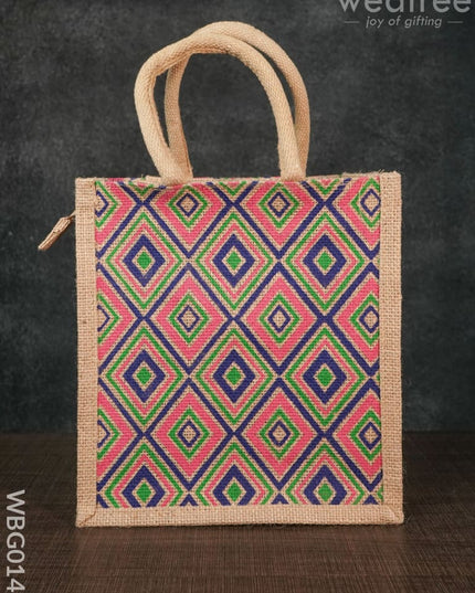 Jute Bag With Multicolored Diamond Design - Wbg0143 Bags