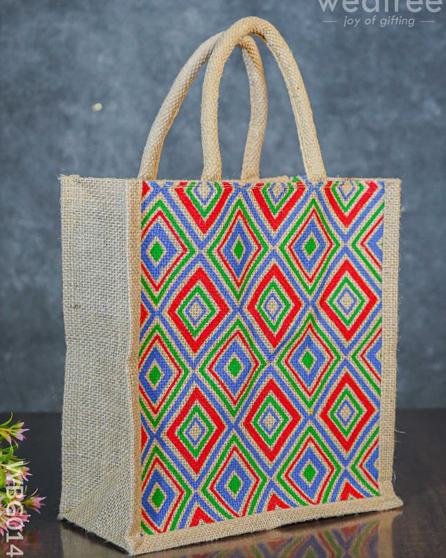 Jute Bag With Multicolored Diamond Design - Wbg0143 Bags