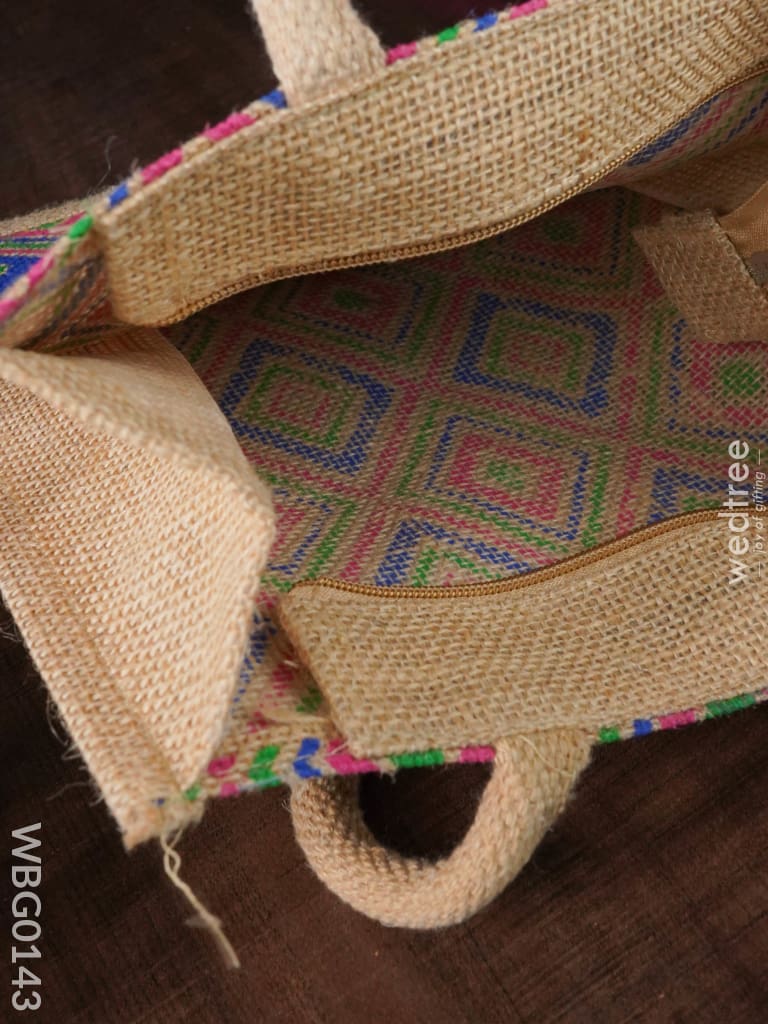 Jute Bag With Multicolored Diamond Design - Wbg0143 Bags