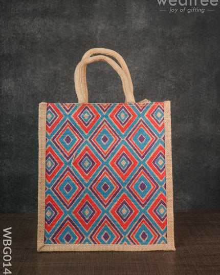 Jute Bag With Multicolored Diamond Design - Wbg0143 Bags