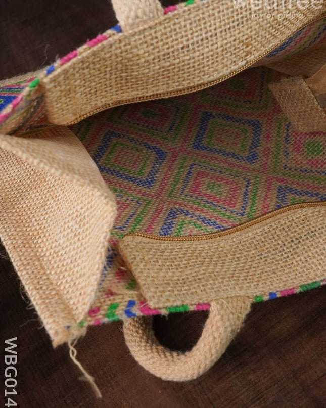 Jute Bag With Multicolored Diamond Design - Wbg0143 Bags