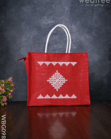 Jute Bag With Rangoli Print - Wbg0980 Bags
