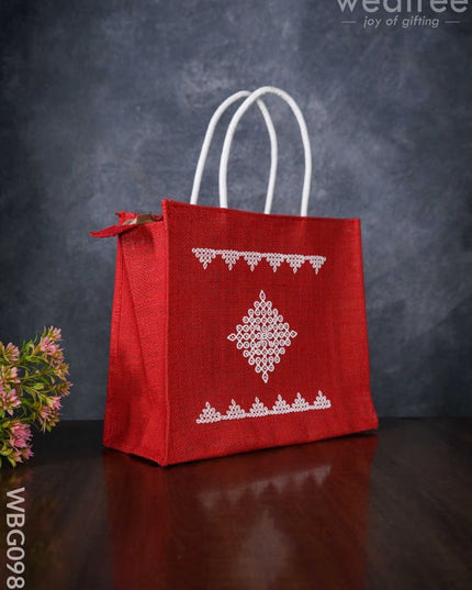 Jute Bag With Rangoli Print - Wbg0980 Bags