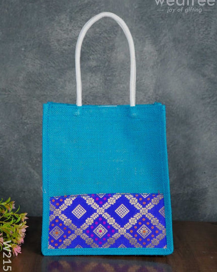 Jute Bag With Raw Silk Fabric & Velcro - W2151 Bags